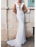 Cap Sleeve Crystal White Soft Satin Wedding Dress